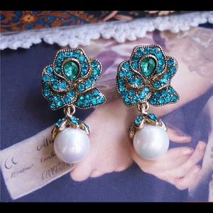 Heidi Daus Crystal Pave Flower Pearl Earrings